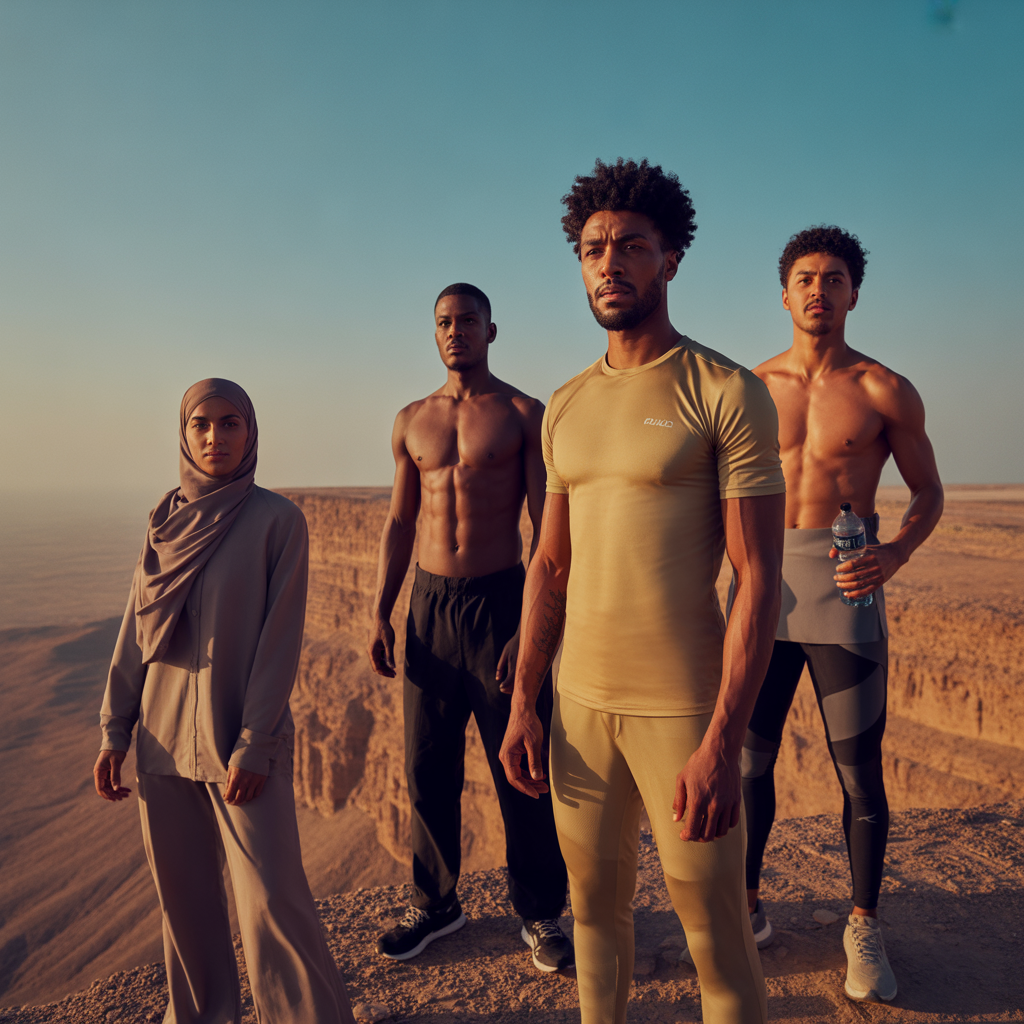 Arab athletes at Edge of the World cliffs near Riyadh Saudi Arabia — Active Arabia health and fitness